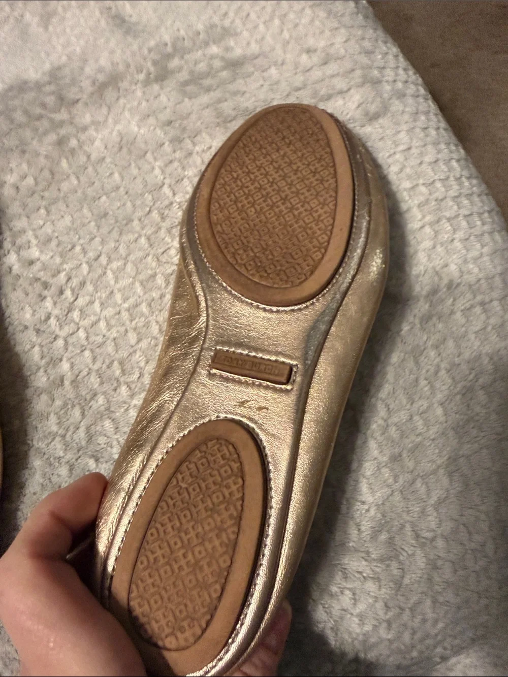 Tory Burch Rose Gold Logo Ballet Flats